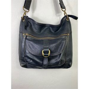 Fossil black Leather Crossbody Bag with Brass Hardware